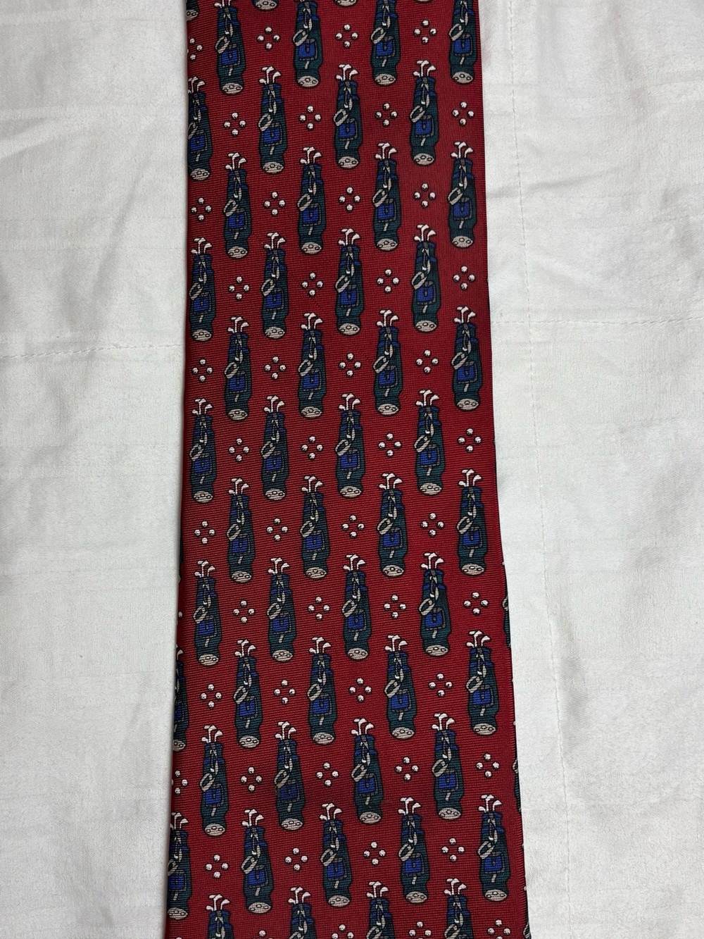 SILK Red Patterned Silk Tie with Miniature Golf clubs. By Hathaway made in USA